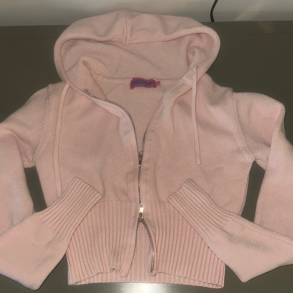Light Pink Hooded Zip Knit Sweater Jacket